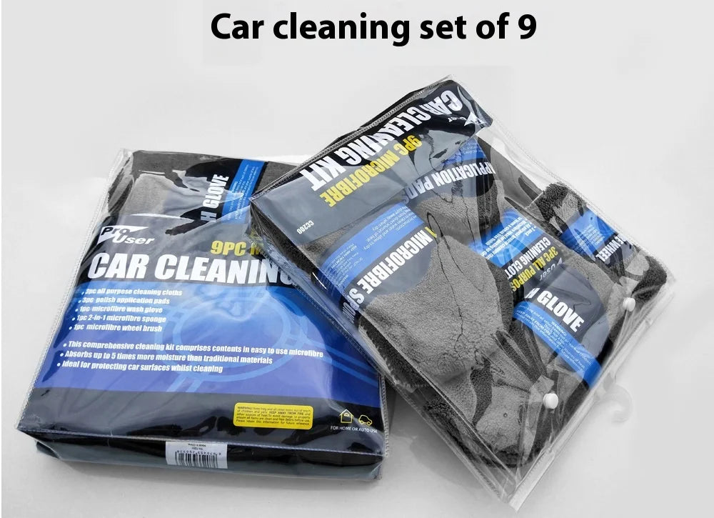 Lot de 9 lingettes nettoyantes pour voiture et moto, gants de lavage, serviettes de lavage de voiture, chiffons de nettoyage, éponges à cirer, brosses à roues