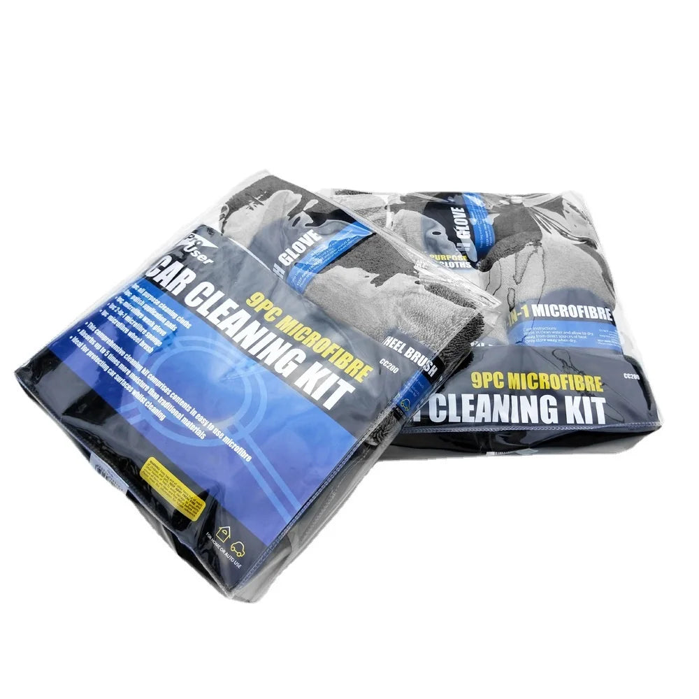 Lot de 9 lingettes nettoyantes pour voiture et moto, gants de lavage, serviettes de lavage de voiture, chiffons de nettoyage, éponges à cirer, brosses à roues