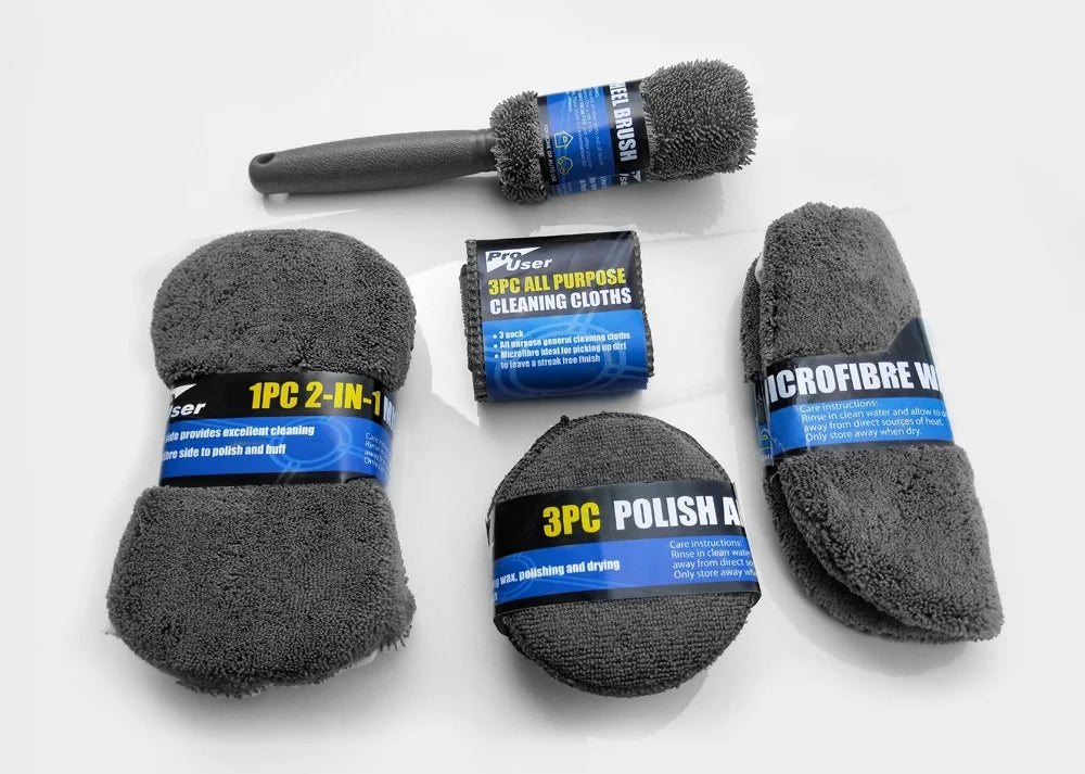 Lot de 9 lingettes nettoyantes pour voiture et moto, gants de lavage, serviettes de lavage de voiture, chiffons de nettoyage, éponges à cirer, brosses à roues
