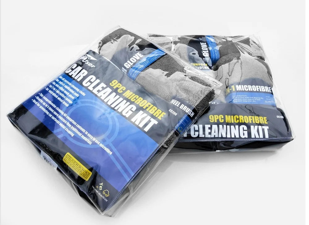 Lot de 9 lingettes nettoyantes pour voiture et moto, gants de lavage, serviettes de lavage de voiture, chiffons de nettoyage, éponges à cirer, brosses à roues