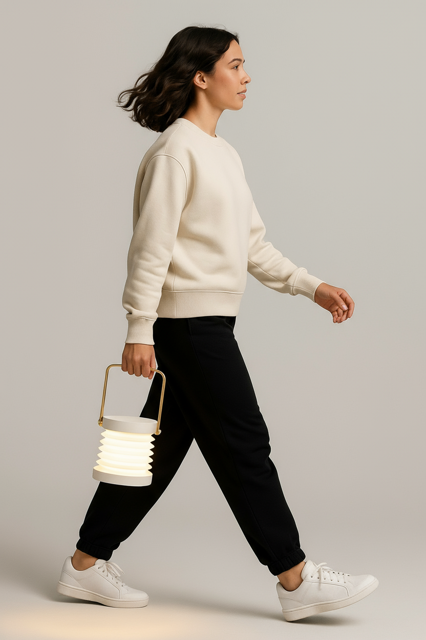 veilleuse, lampe LED, lampe de chevet, lumière douce, lanterne pliable, lampe rechargeable, design scandinave, décoration maison, éclairage intérieur, lumière d'ambiance, lampe tactile, lampe portable, cadeau déco