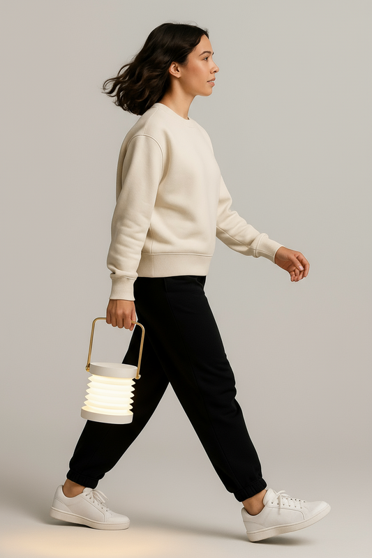 veilleuse, lampe LED, lampe de chevet, lumière douce, lanterne pliable, lampe rechargeable, design scandinave, décoration maison, éclairage intérieur, lumière d'ambiance, lampe tactile, lampe portable, cadeau déco